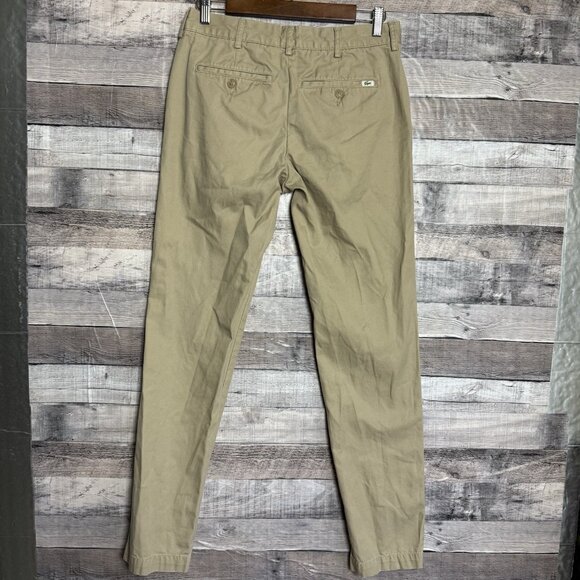 Lacoste Pants Mens 30X32 Khaki Chino Flat Front Slim Fit Trousers Stretch - Picture 2 of 12
